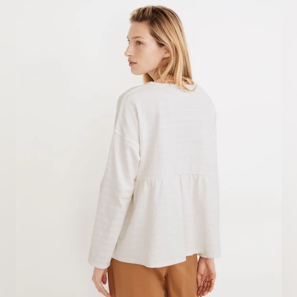 Madewell Long Sleeve Babydoll Relaxed Fit Top-Cream White Jacquard-Women Medium - Picture 3 of 9
